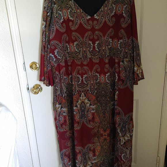 Avon Signature Collection Midi Dress Maroon Paisley Print - Picture 2 of 6
